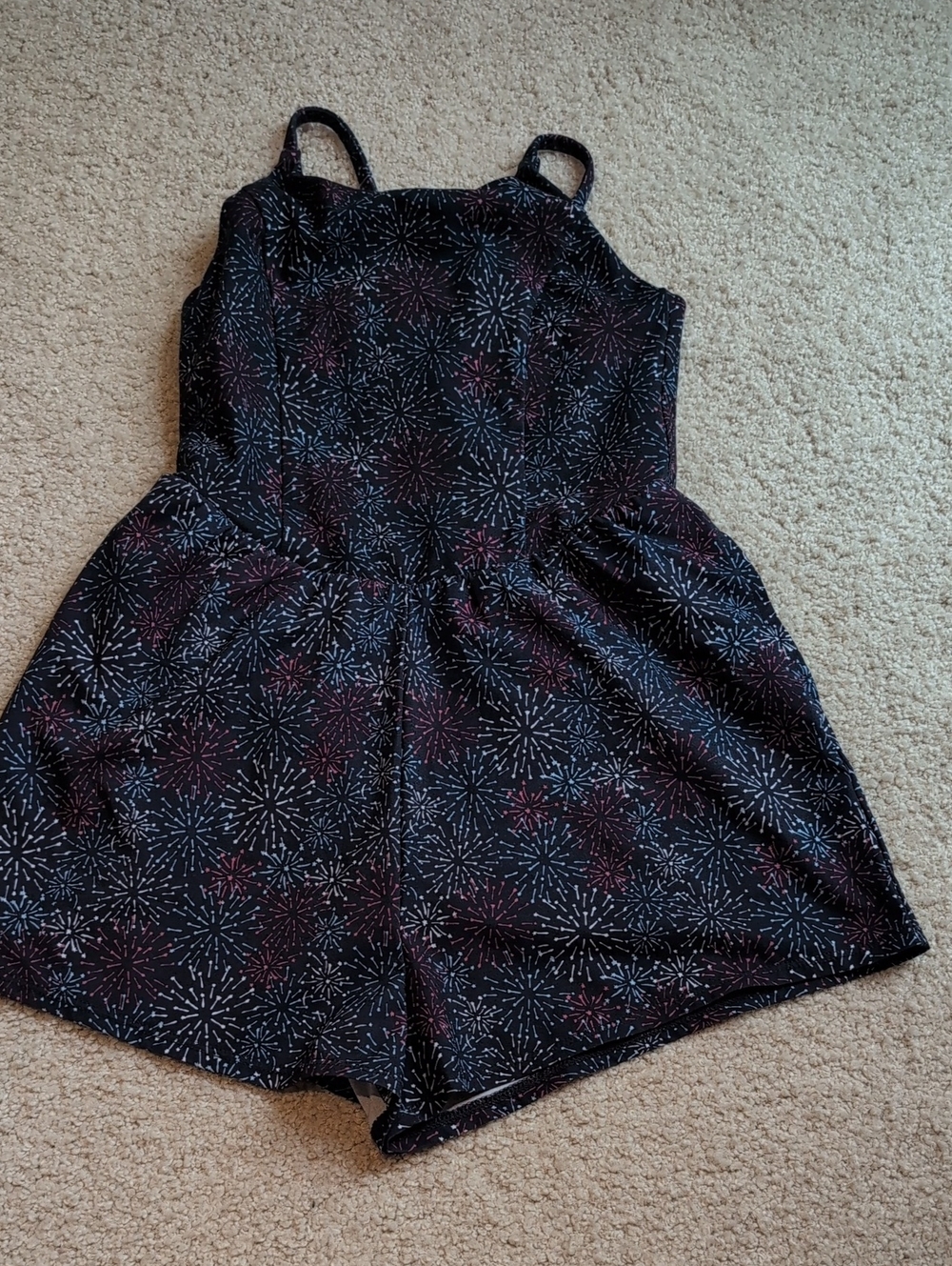 Kids All in motion Black Sparkle Firework Print Girls Romper Size 6 4th Of July